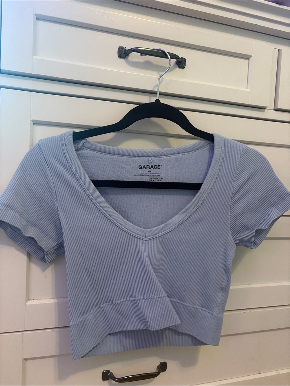 Garage Light Blue Ribbed V-Neck Cropped Top